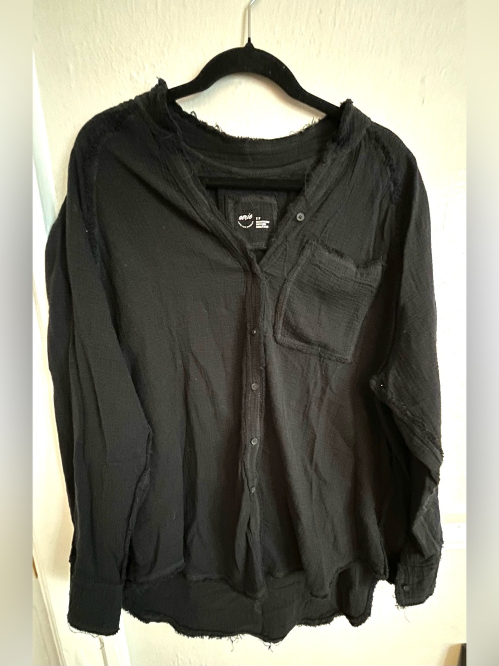 Aerie Black Gauze Button Down Shirt Coverup size Small - Picture 5 of 7